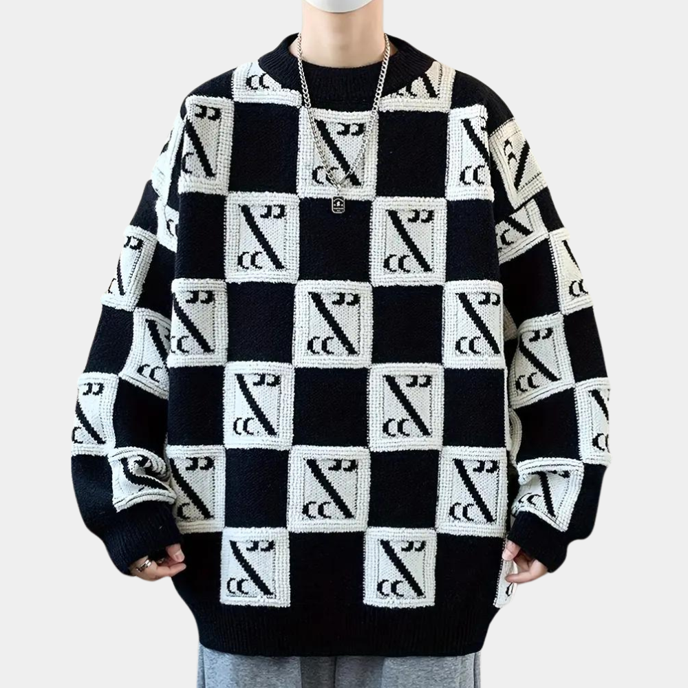 Sheldon - Checkerboard Knit Jumper — Black