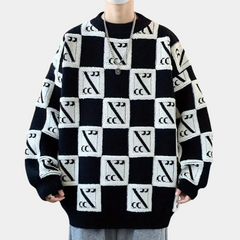 Sheldon - Checkerboard Knit Jumper — Black