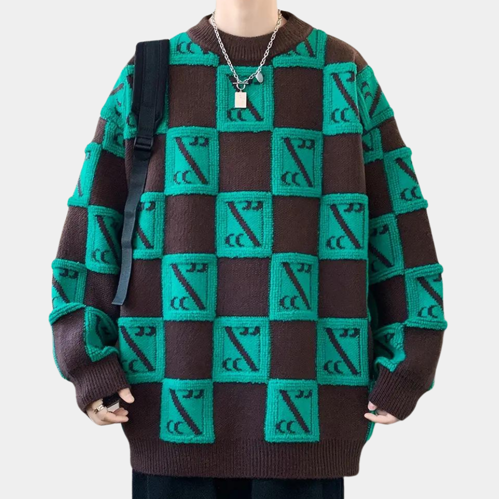 Sheldon - Checkerboard Knit Jumper — Green