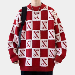 Sheldon - Checkerboard Knit Jumper — Red