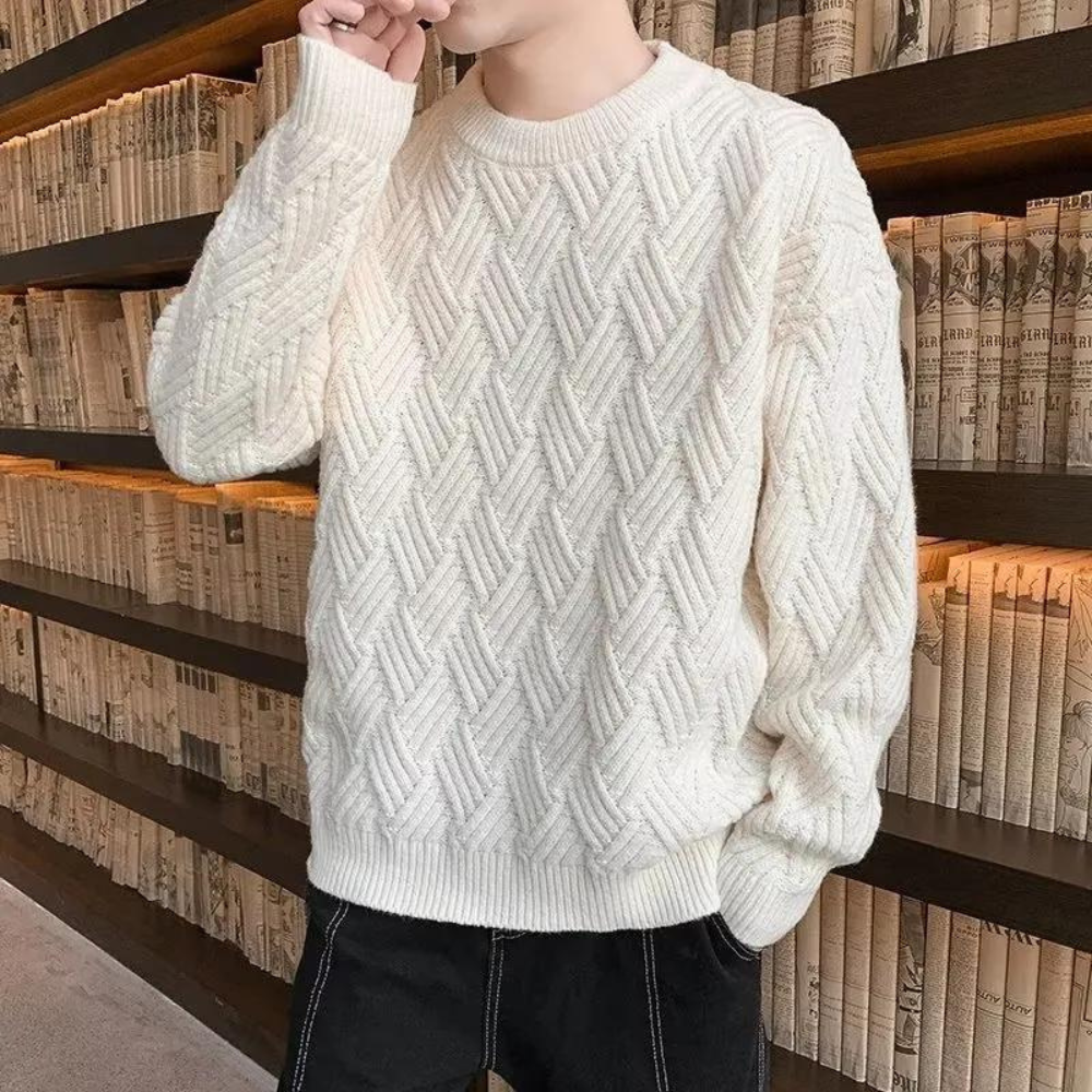 Stephen - Textured Knit Crew Jumper — Apricot