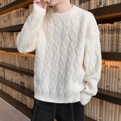 Stephen - Textured Knit Crew Jumper — Apricot