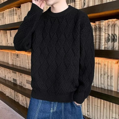 Stephen - Textured Knit Crew Jumper — Black