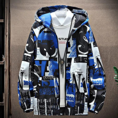 Spencer - Graffiti Print Hooded Jacket — Blue