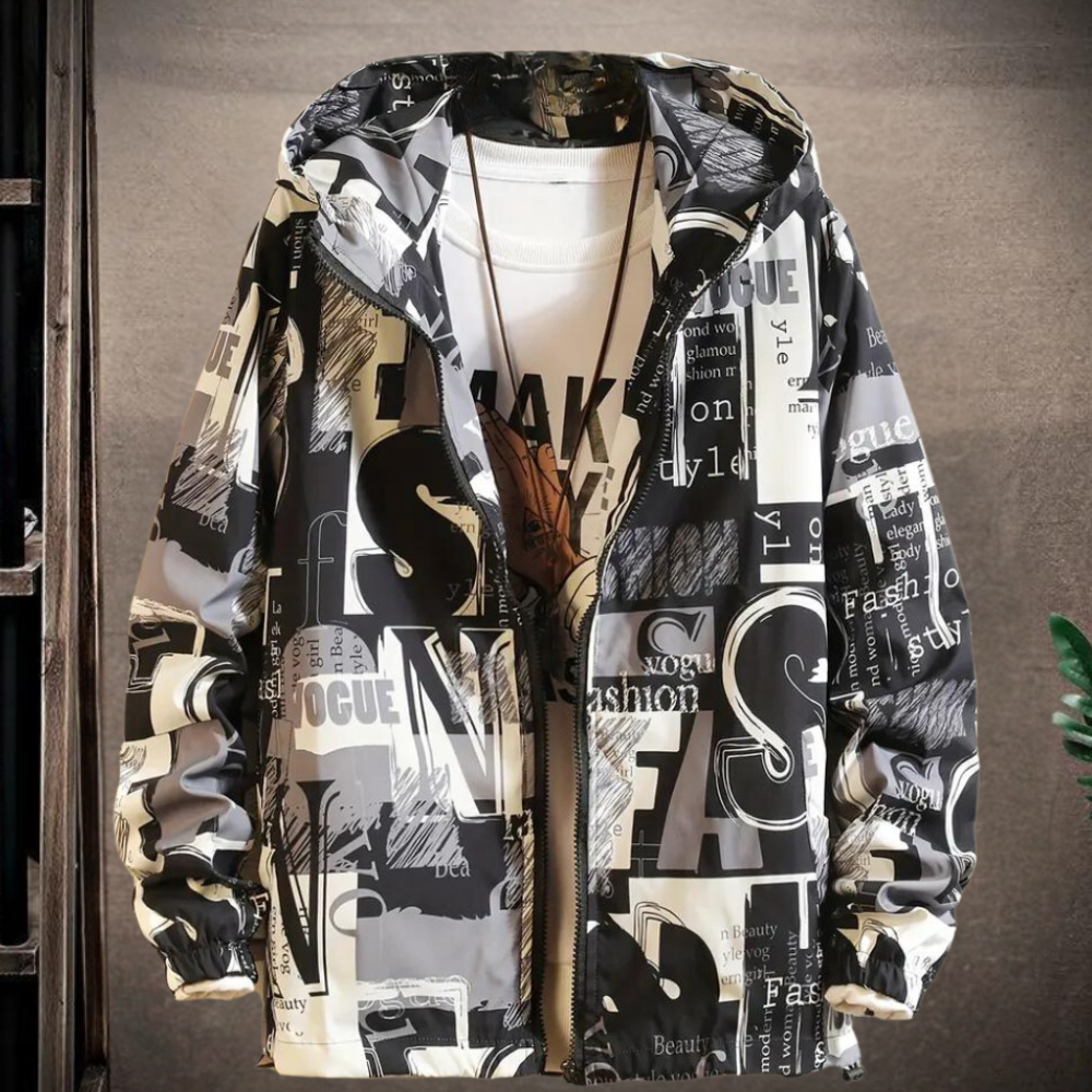 Spencer - Graffiti Print Hooded Jacket — Grey