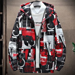 Spencer - Graffiti Print Hooded Jacket — Red