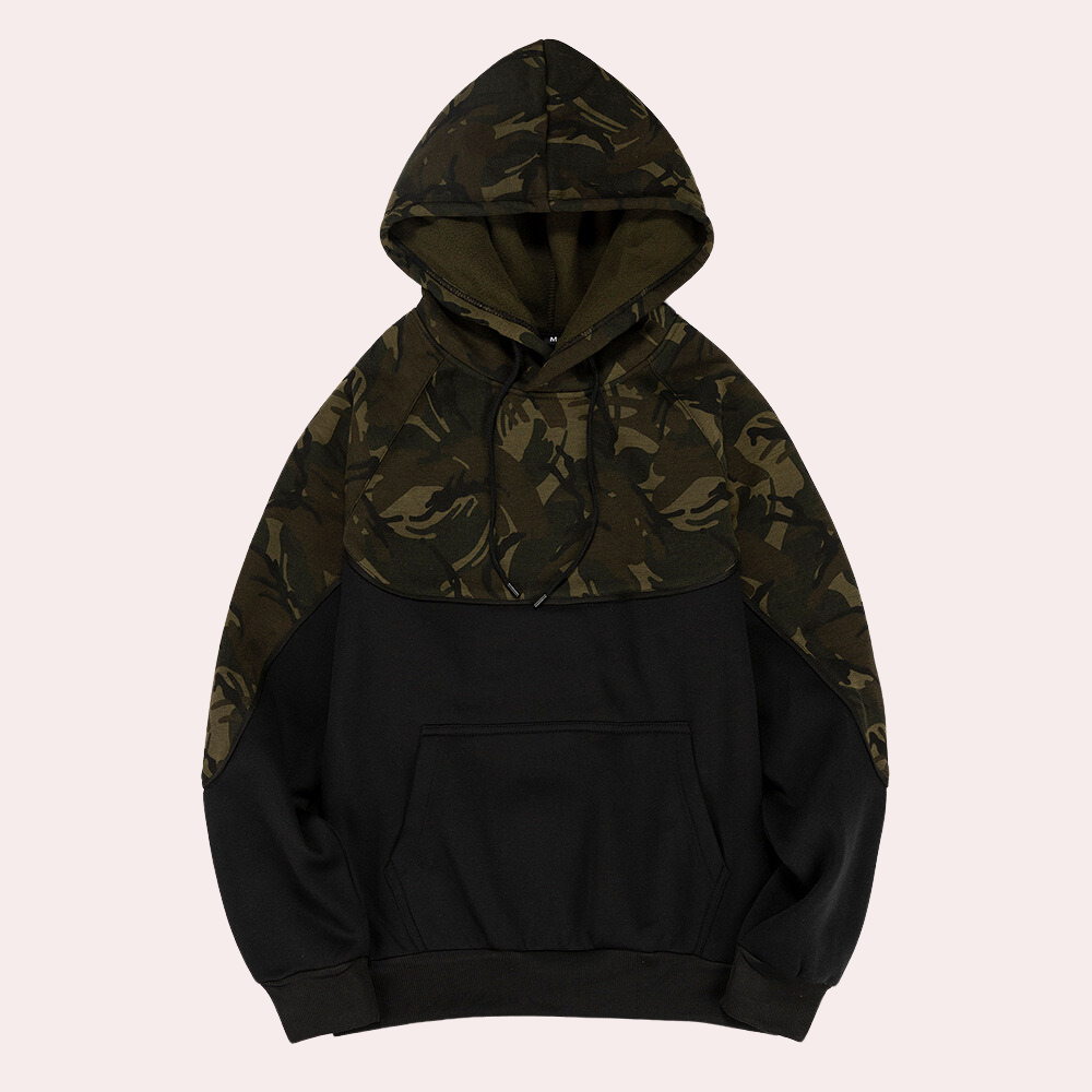 Wesley - Camo Panel Hoodie — Black