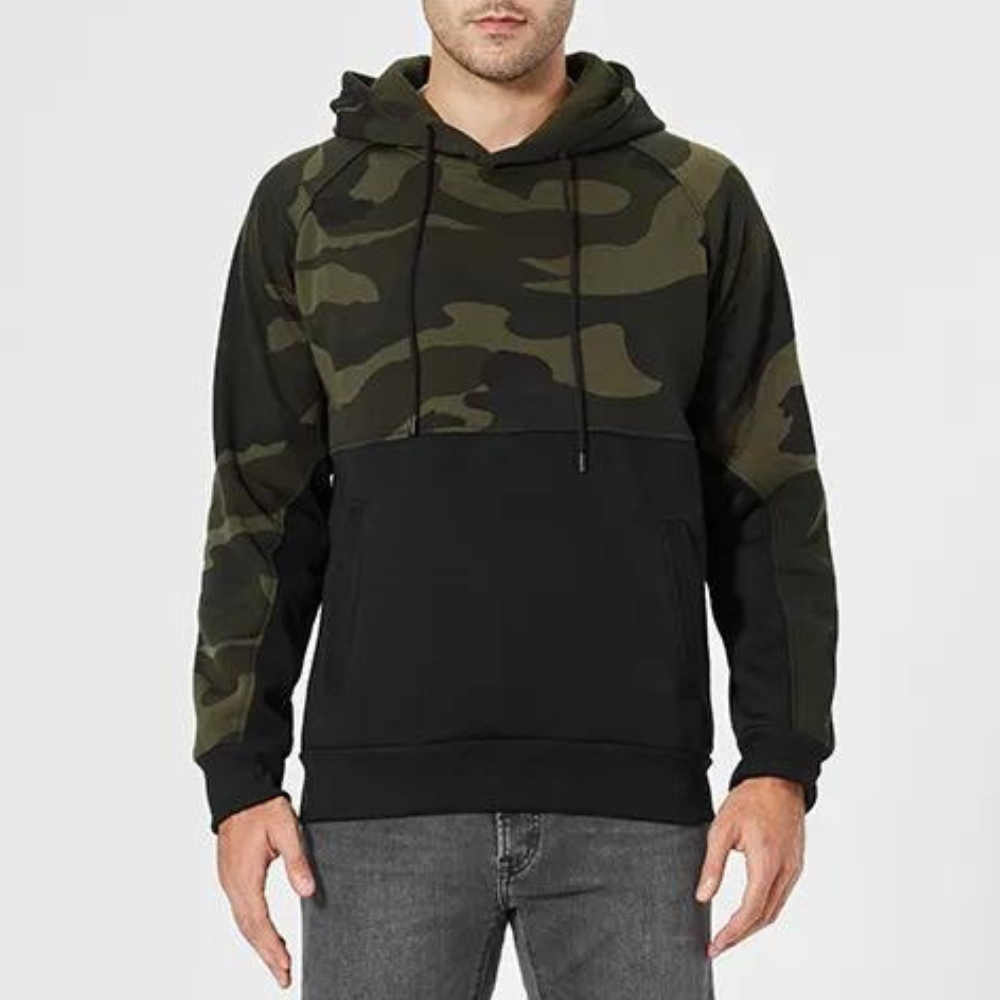 Quentin - Camo Colour Block Hoodie — Black