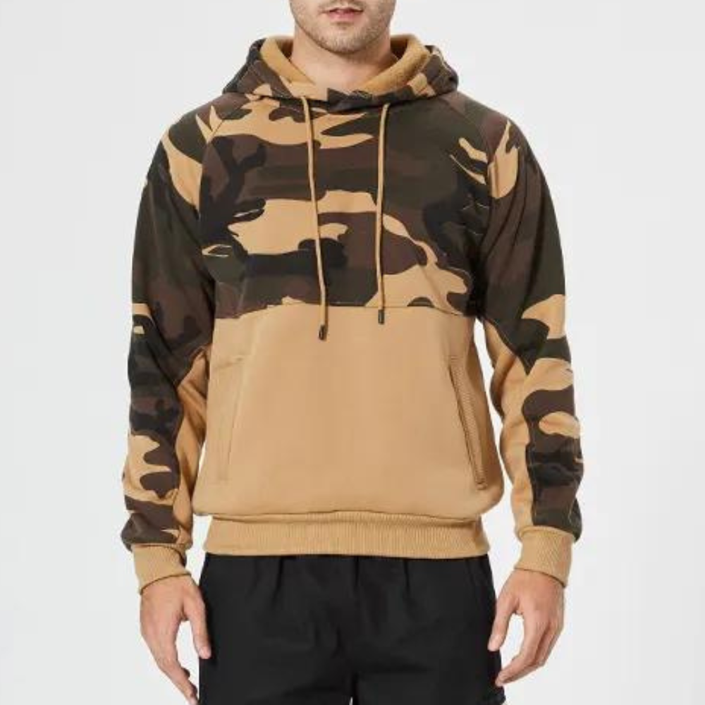 Quentin - Camo Colour Block Hoodie — Khaki