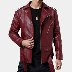 Riley - Leather Moto Jacket — Wine red