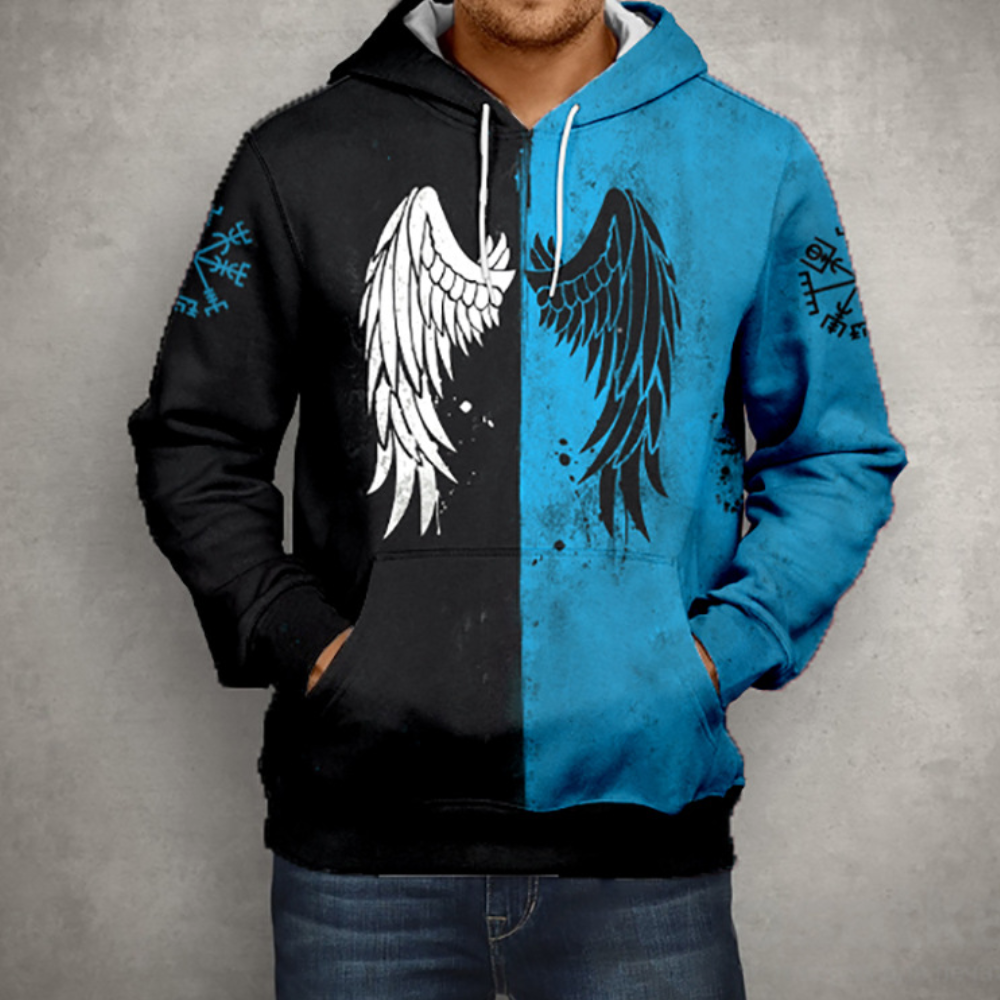 Cassia - Wings Print Hoodie — Blue