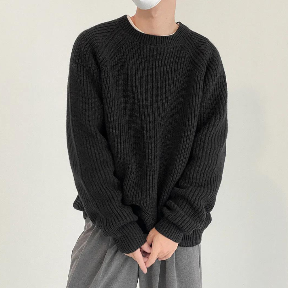 Malcolm - Chunky Knit Crew Jumper — Black
