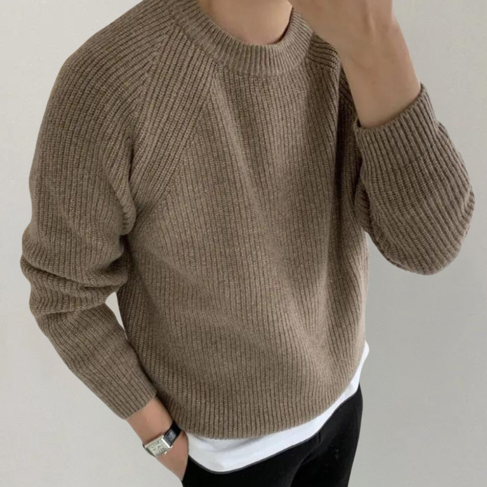 Malcolm - Chunky Knit Crew Jumper — Khaki