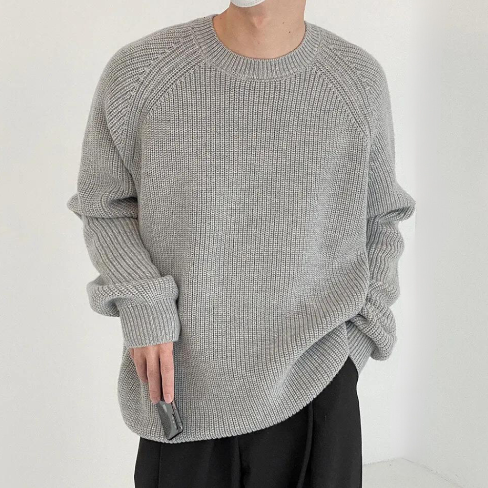 Malcolm - Chunky Knit Crew Jumper — Light grey