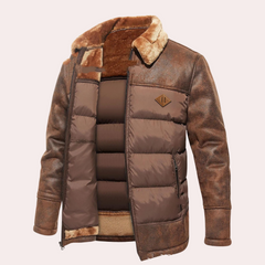 Clifford - Padded Jacket with Fur Collar — Dark brown