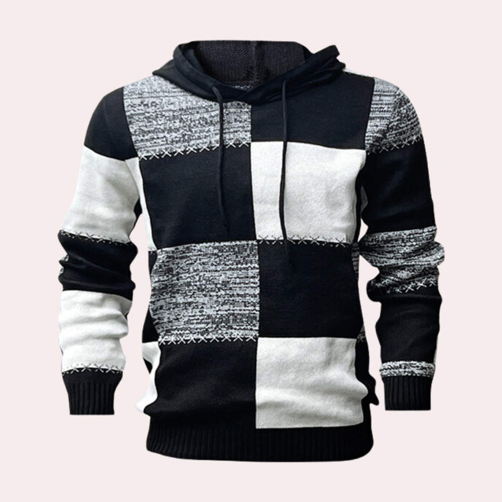 Killian - Check Panel Knit Hoodie — Black