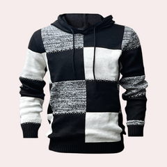 Killian - Check Panel Knit Hoodie — Black