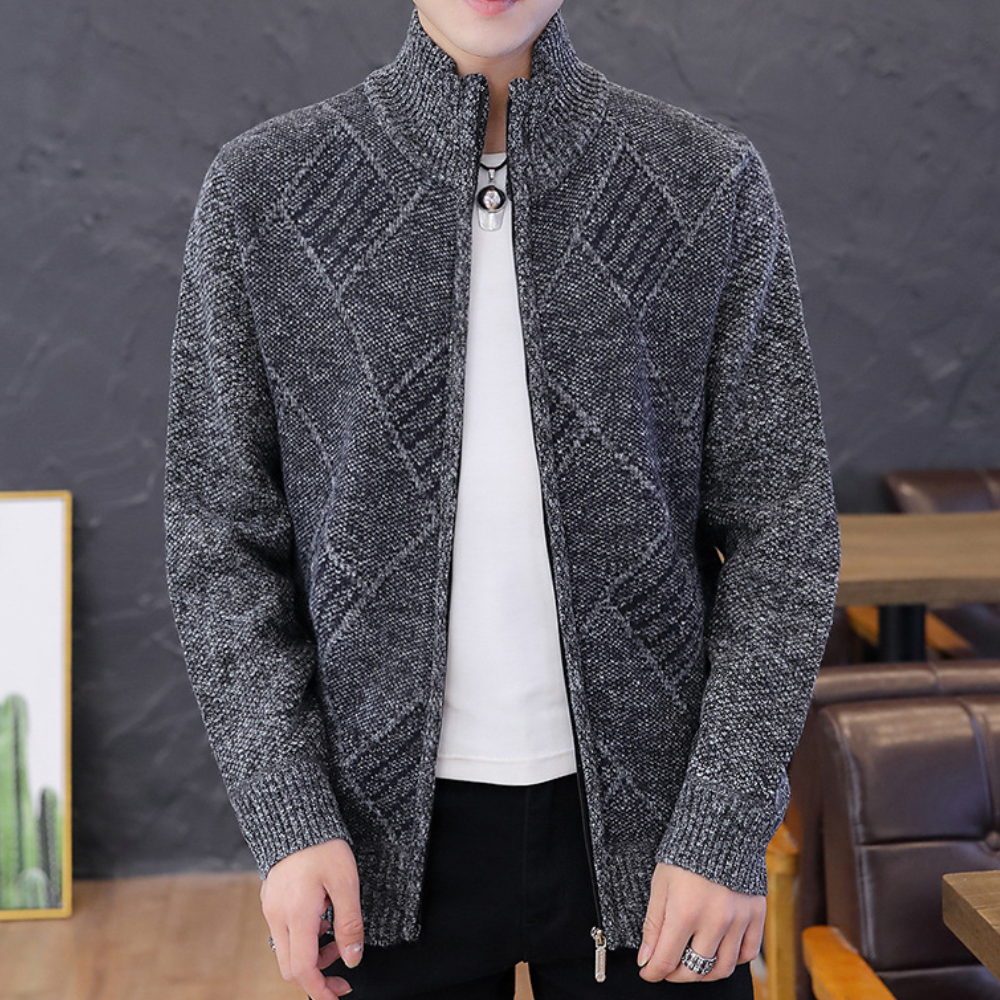 Dominic - Diamond Knit Cardigan — Dark grey