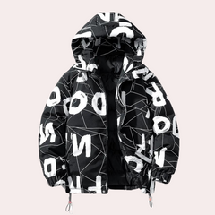 Garrett - Letter Print Puffer Jacket — Black