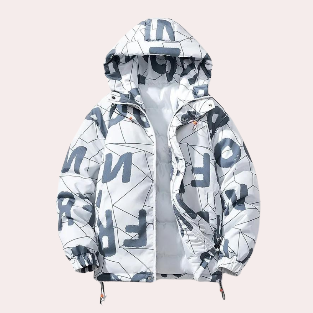Garrett - Letter Print Puffer Jacket — White