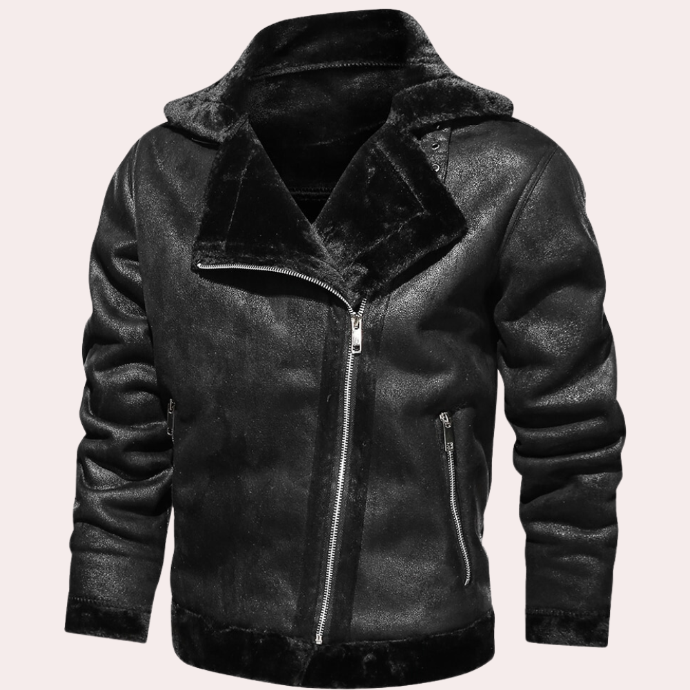 Gabriel - Faux Shearling Moto Jacket — Black