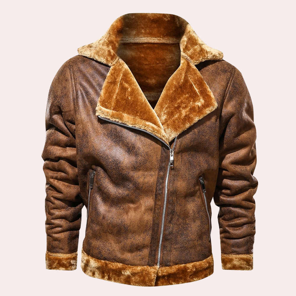 Gabriel - Faux Shearling Moto Jacket — Brown