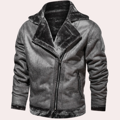Gabriel - Faux Shearling Moto Jacket — Grey