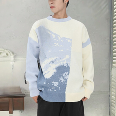 Dashiell - Abstract Print Knit Jumper — Light blue