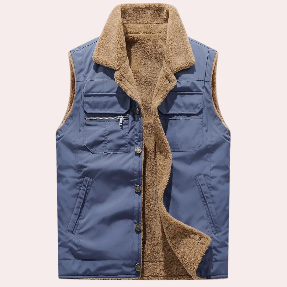 Warwick - Sherpa Lined Button Gilet — Blue