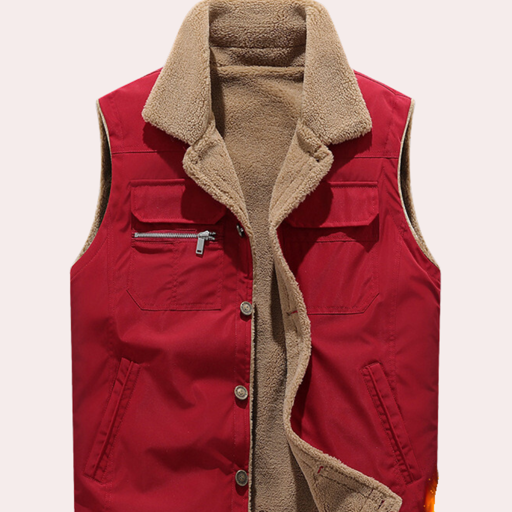 Warwick - Sherpa Lined Button Gilet — Red