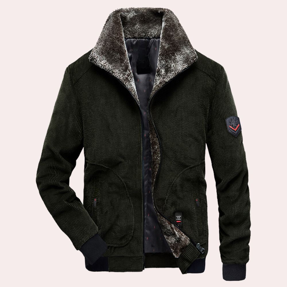 Orlando - Cord Jacket with Fur Collar — Black