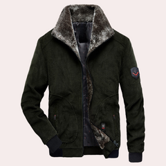 Orlando - Cord Jacket with Fur Collar — Black