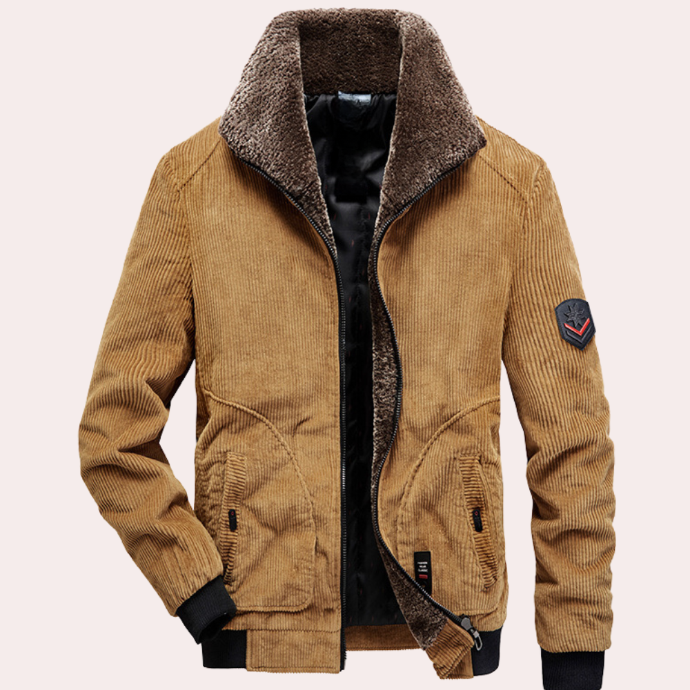 Orlando - Cord Jacket with Fur Collar — Brown