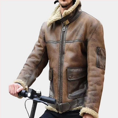Geoffrey - Leather Jacket with Shearling — Brown