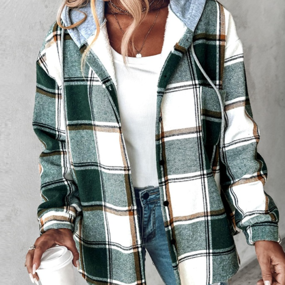 Judith - Check Hooded Shacket — Green