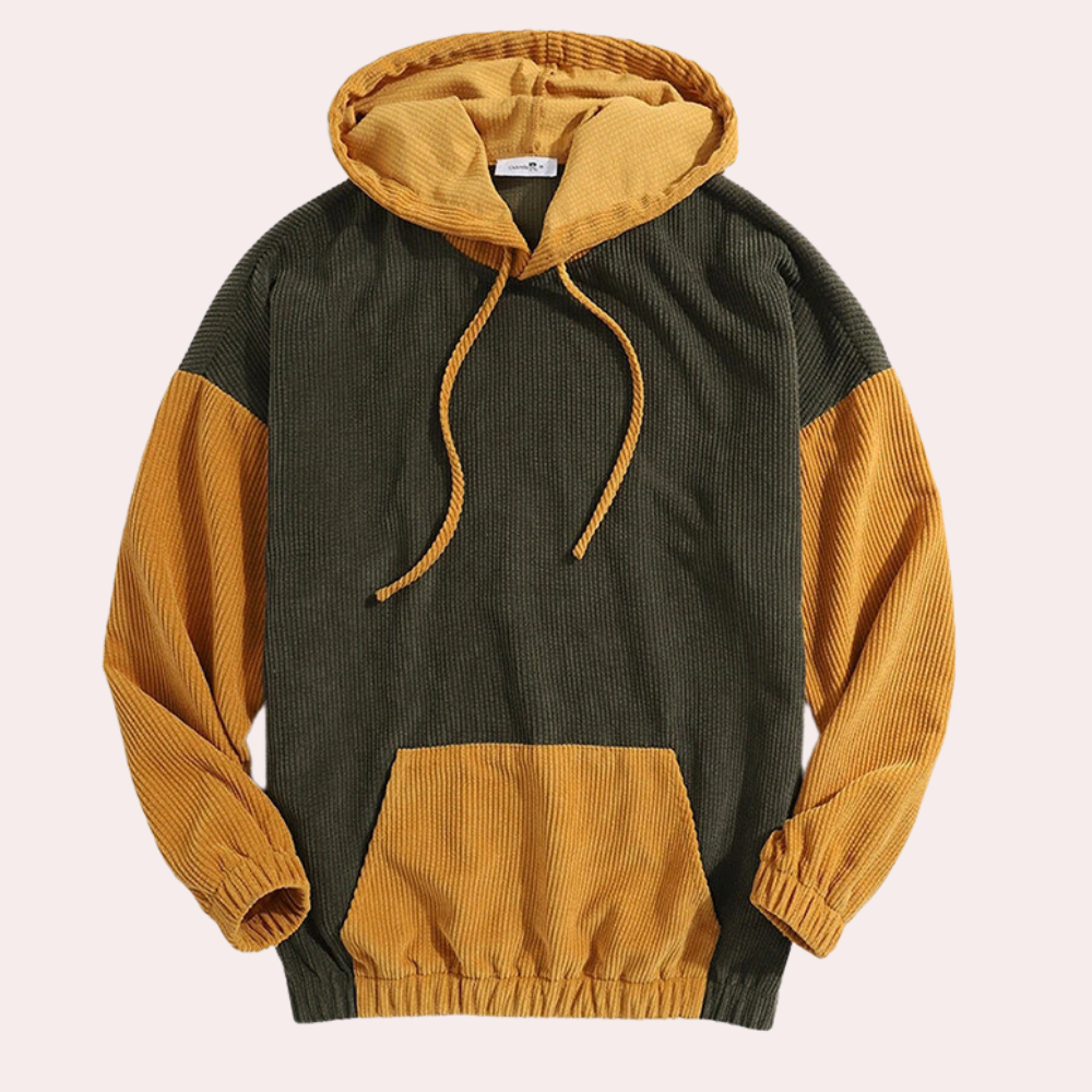 Sterling - Corduroy Colour Block Hoodie — Army green