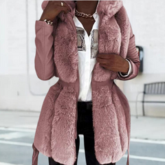 Alissa - Fur Jacket with Knit Sleeves — Pink