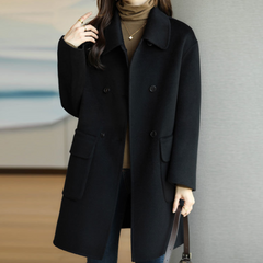 Alexandra - Wool Coat with Front Buttons — Black