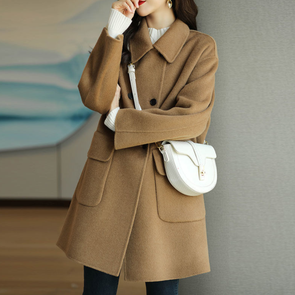 Alexandra - Wool Coat with Front Buttons — Camel