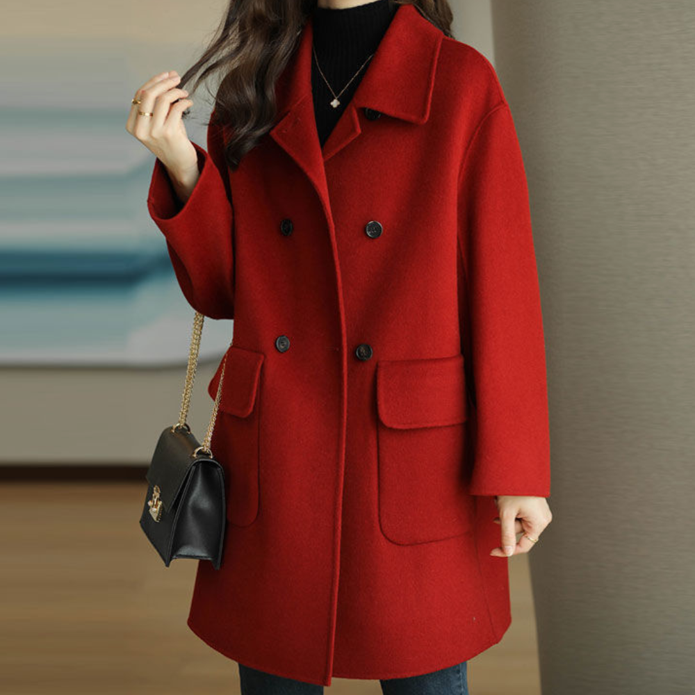Alexandra - Wool Coat with Front Buttons — Red