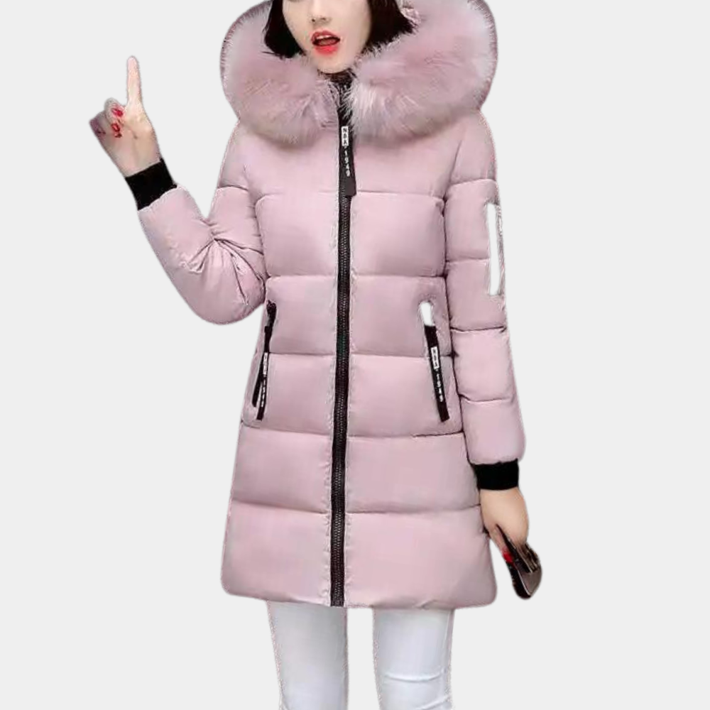 Isadora - Long Puffer with Fur Hood — Pink