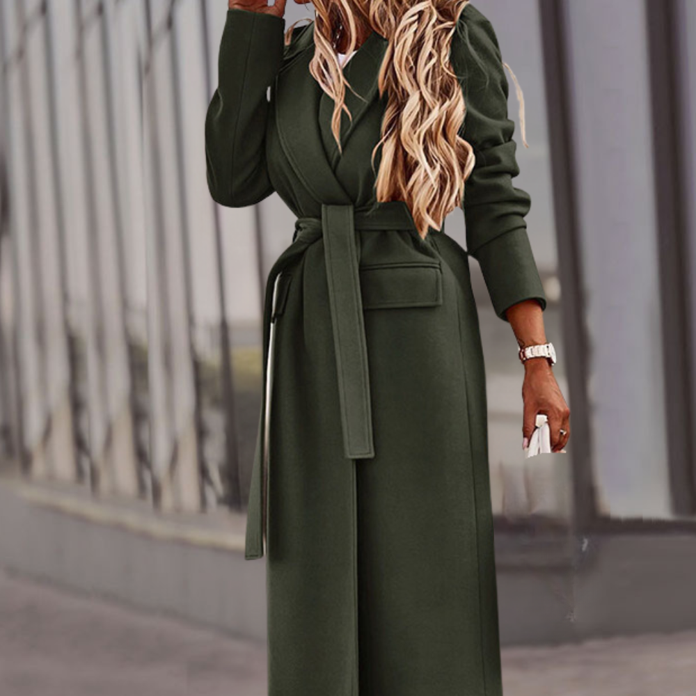 Ariana - Long Belted Coat — Army green