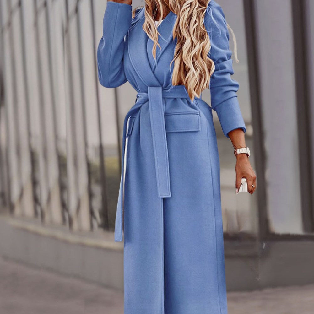 Ariana - Long Belted Coat — Blue