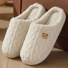 Sabine - Fluffy Bear Slippers — White