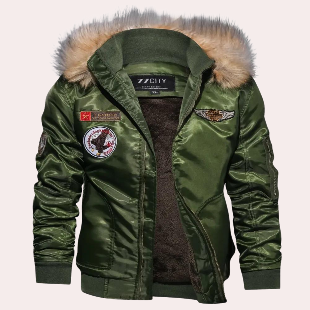 Trevor - Bomber with Fur Trim Hood — Green