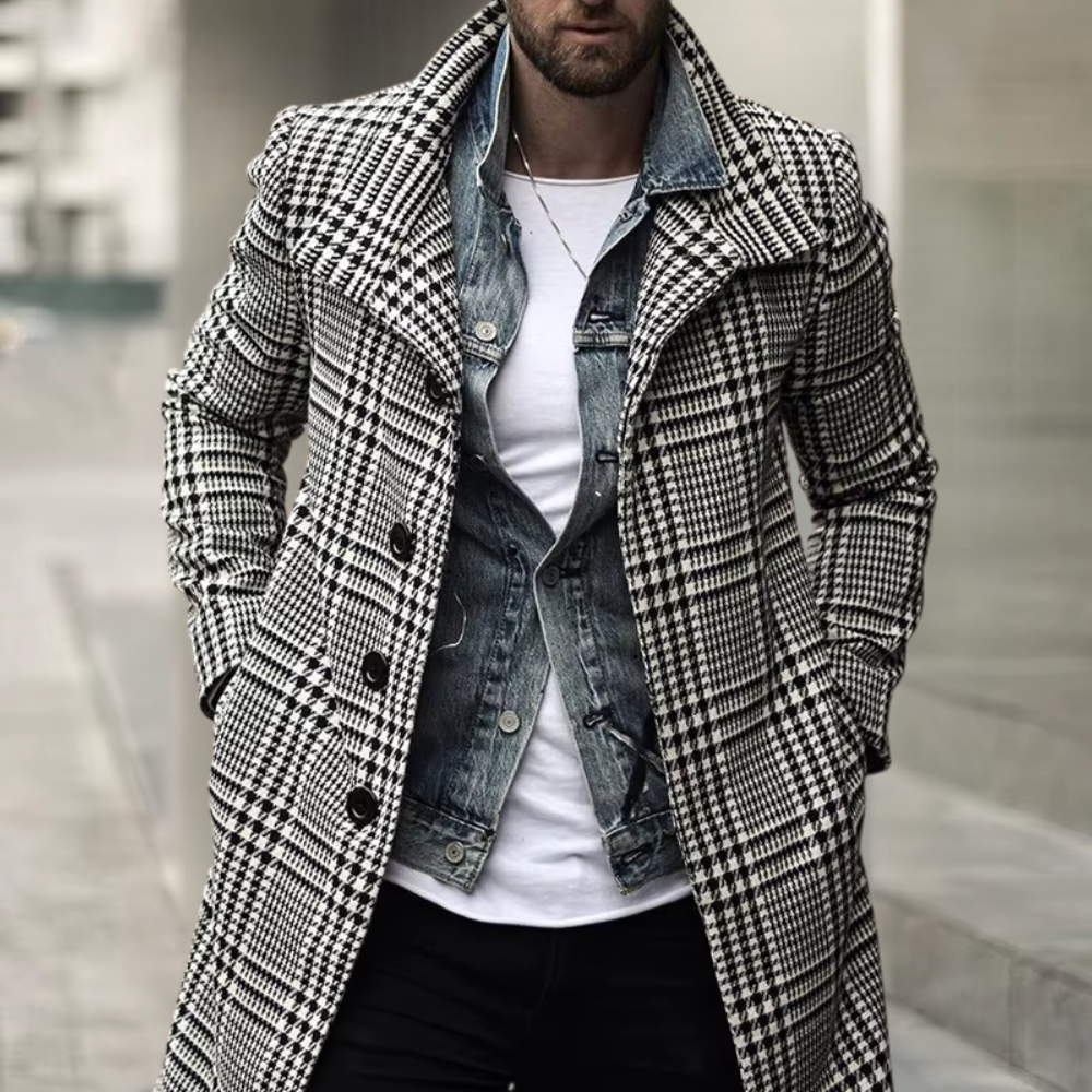 Gavin - Check Long Coat — Black