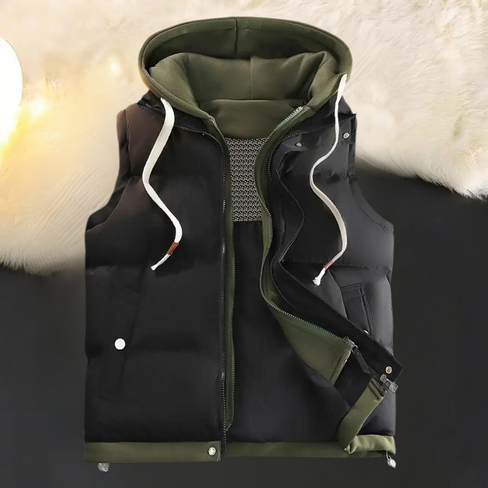 Anthony - Padded Hooded Gilet — Black