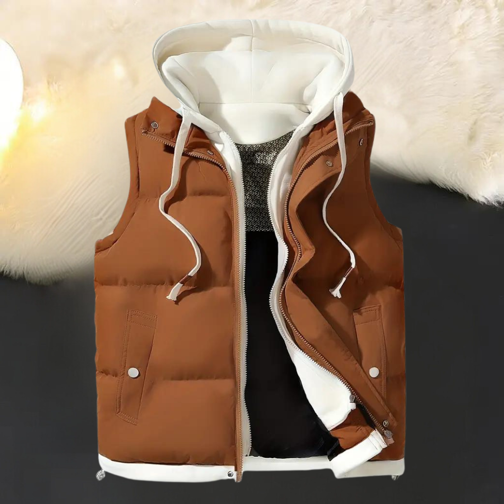 Anthony - Padded Hooded Gilet — Caramel