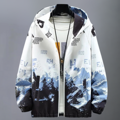 Vincent - Mountain Print Hooded Jacket — White