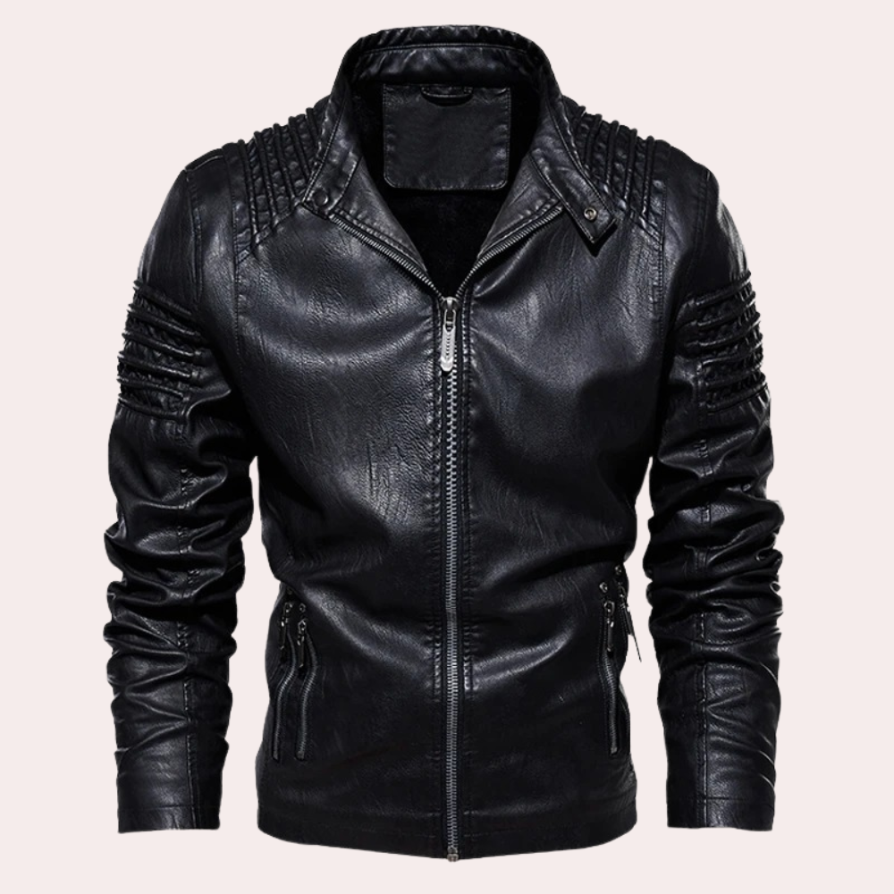 Fletcher - Quilted Sleeve Leather Jacket — Black